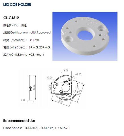 Led Cob Holder/Solderless connector Cree